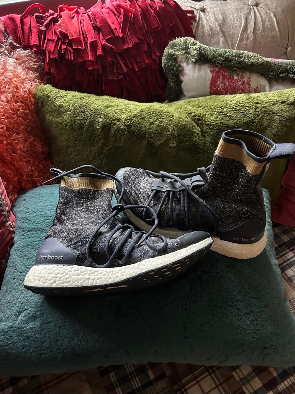 Stella McCartney for Adidas Women's Black Knit Sock Sneakers with Gold Cuff